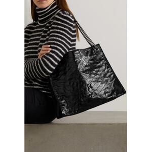 Saint Laurent Niki Large Black Quilted Glossed Leather Tote | NWT $2600